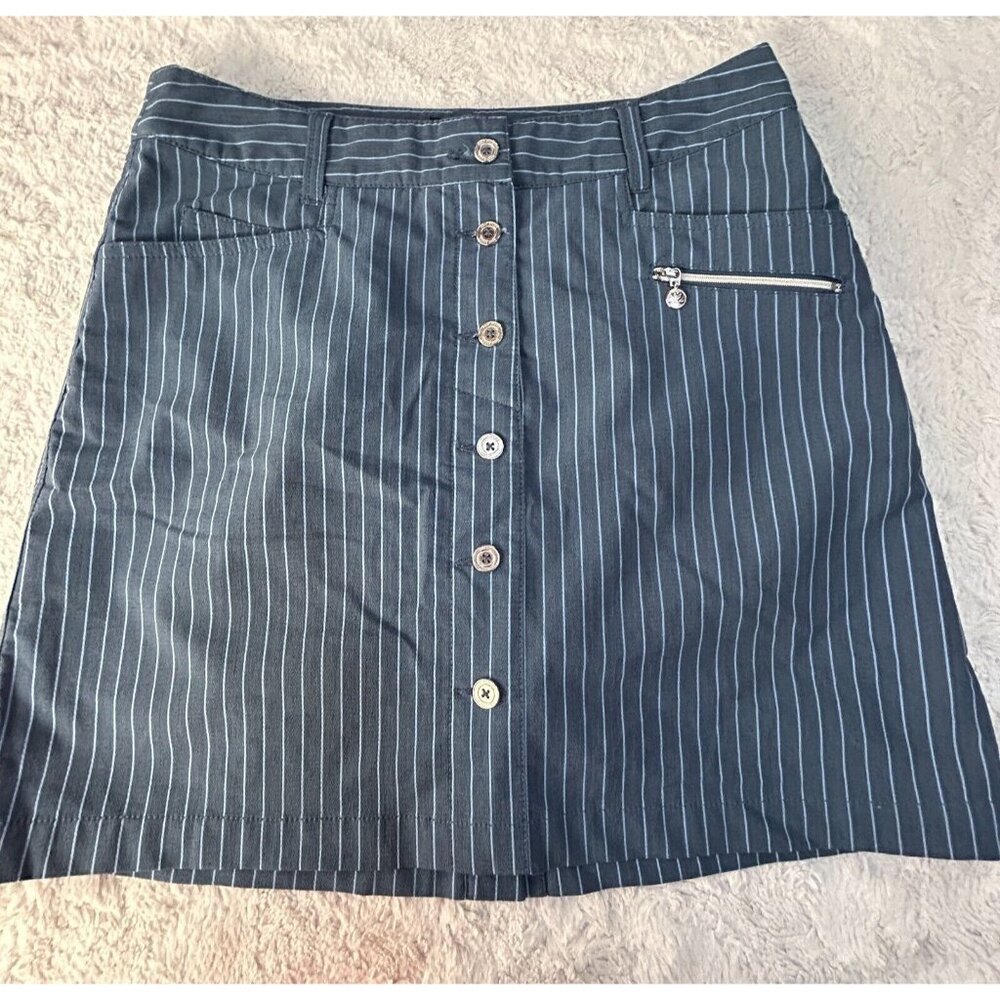 Daily Sports A Swedish Story Button Front Skort Size 6 Blue White Stripe Stretch